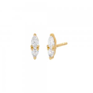 Double Diamond Stud Earring 14K