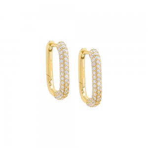 Rounded Pave Oval Huggie Earring