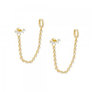 Scattered CZ Chain Stud \u0026 Huggie Earring