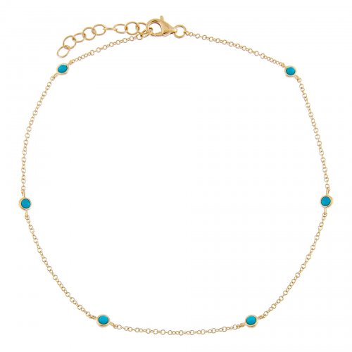 Multi Turquoise Bezel Anklet 14K