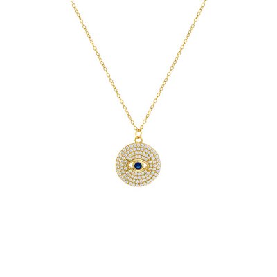 Pave Evil Eye Coin Necklace