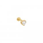 Bezel Topaz Heart Threaded Stud Earring 14K