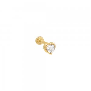 Bezel Topaz Heart Threaded Stud Earring 14K