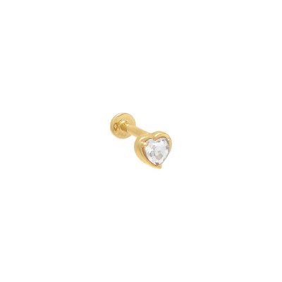 Bezel Topaz Heart Threaded Stud Earring 14K