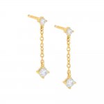 Colored Tiny Solitaire Chain Drop Stud Earring