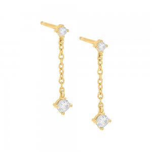 Colored Tiny Solitaire Chain Drop Stud Earring