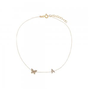 Diamond Pave Butterfly Initial Anklet 14K