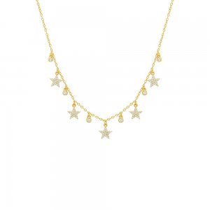 Pave Dangling Stars \u0026 Bezel CZ Necklace