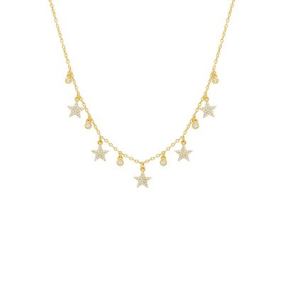 Pave Dangling Stars \u0026 Bezel CZ Necklace