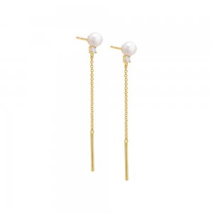 Pearl Chain Bar Drop Stud Earring