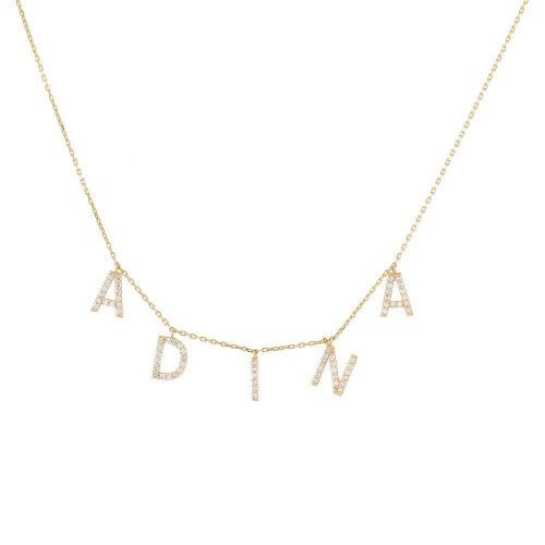 Diamond Block Name Necklace 14K