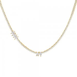 CZ Multi Stone Shape Thin Tennis Necklace