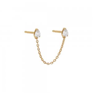 Teardrop Diamond Double Chain Stud Earring 14K