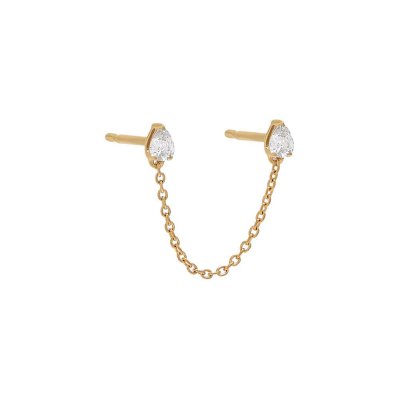 Teardrop Diamond Double Chain Stud Earring 14K