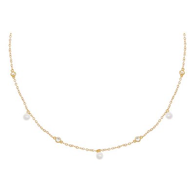 CZ Bezel X Dangling Pearl Choker