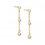 Diamond Triple Bezel Station Drop Stud Earring 14K