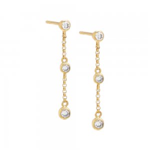 Diamond Triple Bezel Station Drop Stud Earring 14K