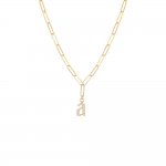 Pave Gothic Dangling Initial Paperclip Necklace