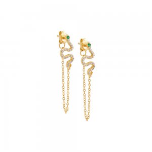 Pave Snake Front Back Chain Stud Earring