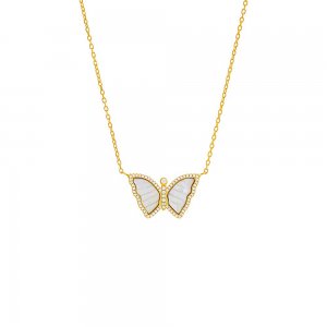 Pave Butterfly Colored Stone Necklace