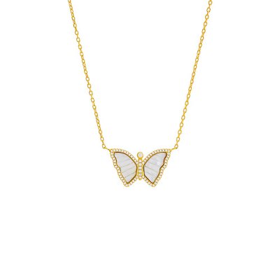 Pave Butterfly Colored Stone Necklace