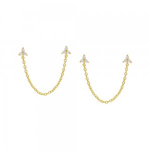 Double Trio Cluster Chain Stud Earring