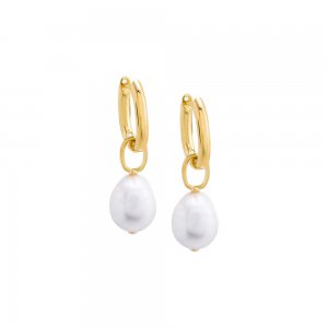 Dangling Pearl X Oval Hoop Earring