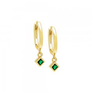 Emerald Dangling Diamond Shape Huggie Earring