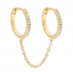 Diamond Double Huggie Chain Earring 14K