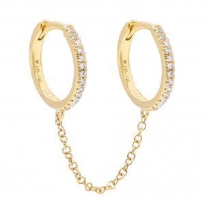 Diamond Double Huggie Chain Earring 14K