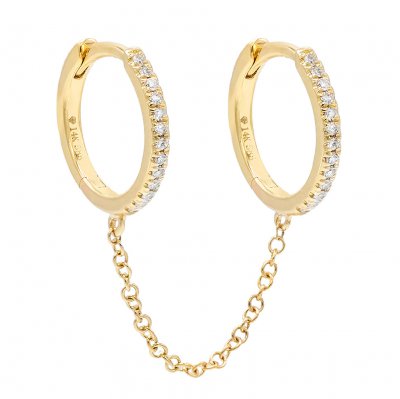 Diamond Double Huggie Chain Earring 14K