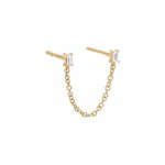 Diamond Double Baguette Chain Stud Earring 14K