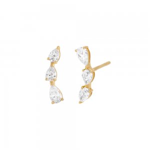 Diamond Teardrop Curved Bar Stud Earring 14K