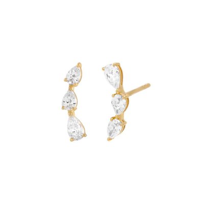 Diamond Teardrop Curved Bar Stud Earring 14K