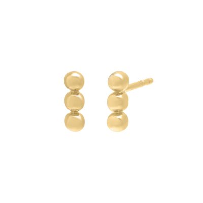 Petite Triple Bead Stud Earring 14K