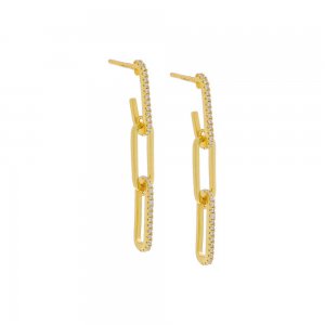 Pave Paperclip Drop Stud Earring