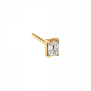 Diamond Emerald Stud Earring 14K