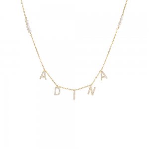 Pearl Cluster Pave Dangling Name Necklace