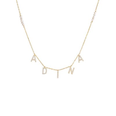 Pearl Cluster Pave Dangling Name Necklace