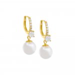 Pave Pearl Dangle Huggie Earring