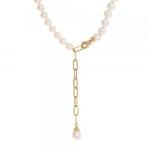 Pearl X Paperclip Chain Lariat Necklace 14K