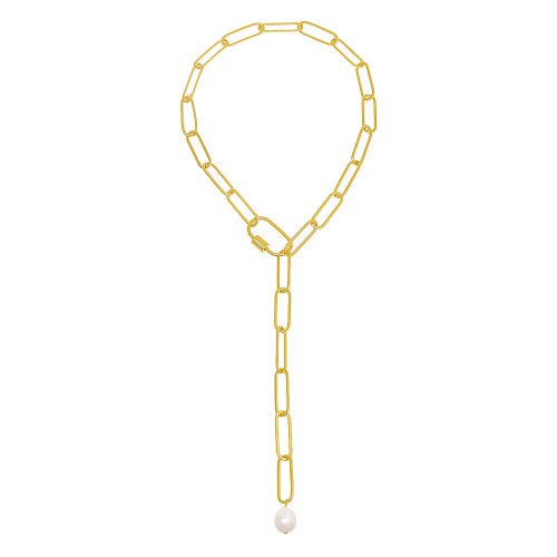 Chunky Toggle Link Pearl Lariat Necklace