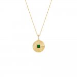 Colored Square Bezel Ridged Coin Necklace Charm