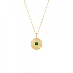 Colored Square Bezel Ridged Coin Necklace Charm