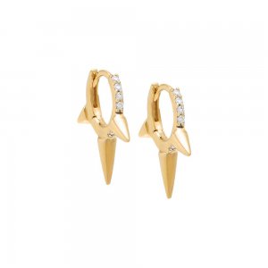 Diamond Pave Triple Spike Huggie Earring 14K