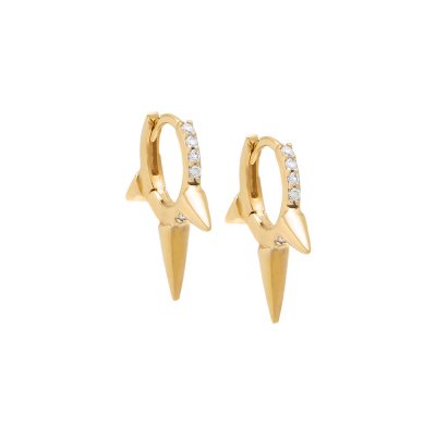 Diamond Pave Triple Spike Huggie Earring 14K