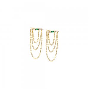 CZ Bar Chain Drop Stud Earring