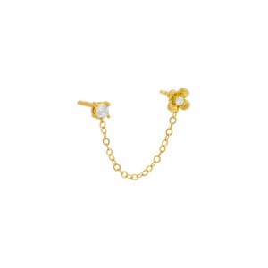 Colored Double CZ Chain Stud Earring