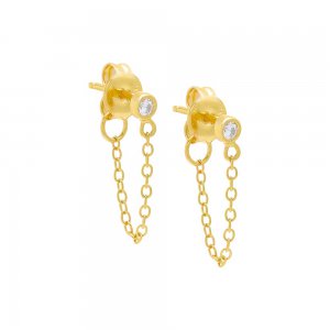 Tiny Bezel Chain Front Back Stud Earring