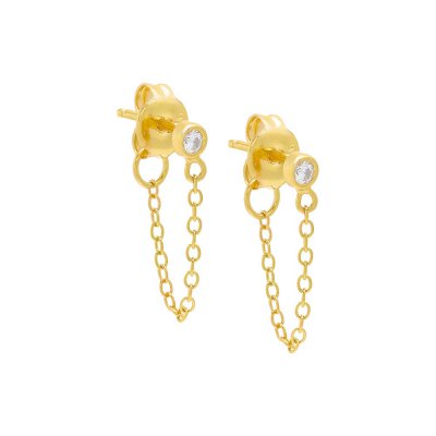 Tiny Bezel Chain Front Back Stud Earring